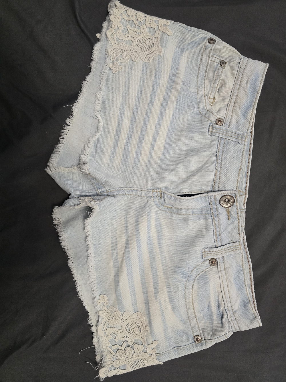 Amethyst Jeans Light Blue Lace-Trim Denim Shorts
